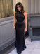 Sexy Mermaid Halter Black Satin Long Evening Prom Dresses, DB0362