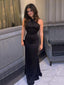 Sexy Mermaid Halter Black Satin Long Evening Prom Dresses, DB0362