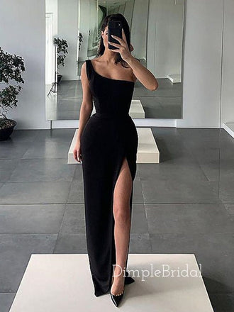One Shoulder Black Velvet Mermaid Long Evening Prom Dresses, Custom Side Slit Prom Dresses, DM0011