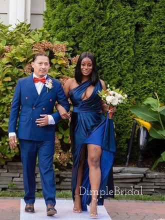 Burnt Orange Satin One Shoulder Mermaid Long Evening Prom Dresses, Custom Cheap Prom Dresses, DM0015