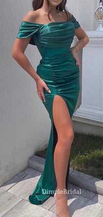 Off Shoulder Satin Mermaid Long Evening Prom Dresses, Cheap Custom Prom Dresses, DM0025