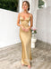 Gold Satin Straps Mermaid Long Evening Prom Dresses, Cheap Custom Prom Dresses, DM0027
