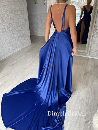 Deep V-neck High Slit Mermaid Long Evening Prom Dresses, Cheap Custom Prom Dresses, DM0029
