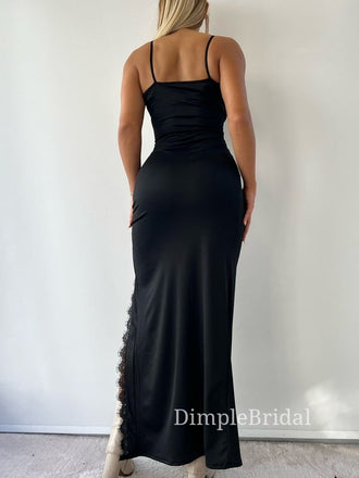 Sexy V-neck Black Mermaid Long Evening Prom Dresses, Custom High Slit Prom Dresses, DM0078