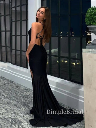 Pretty Mermaid Black Side Slit Long Evening Prom Dresses, Custom Formal Prom Dresses, DM0088