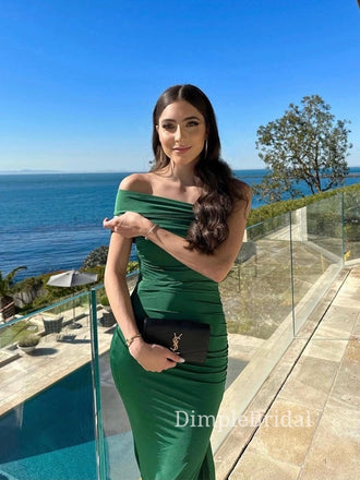 One Shoulder Emerald Green Long Evening Prom Dresses, Custom Mermaid Prom Dresses, DM0094