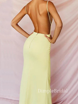 Morden Yellow Mermaid Spaghetti Straps Long Evening Prom Dresses, Custom Cheap Prom Dresses, DM0095