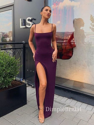 Simple Mermaid Purple Long Evening Prom Dresses, Cheap Spaghetti Straps Prom Dresses, DM0102