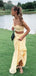 Two Pieses Yellow Lace Mermaid Long Evening Prom Dresses, Cheap Strapless Prom Dresses, DM0105
