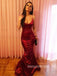 Dark Red Mermaid Long Evening Prom Dresses, Cheap Spaghetti Straps Prom Dresses, DM0111