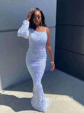Mermaid Sequins Long Sleeve Long Evening Prom Dresses, Cheap Prom Dresses, DM0116