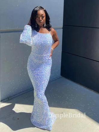 Mermaid Sequins Long Sleeve Long Evening Prom Dresses, Cheap Prom Dresses, DM0116