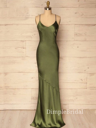Spaghetti Straps Clover Satin Mermaid Long Evening Prom Dresses, DM0151