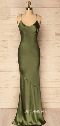 Spaghetti Straps Clover Satin Mermaid Long Evening Prom Dresses, DM0151